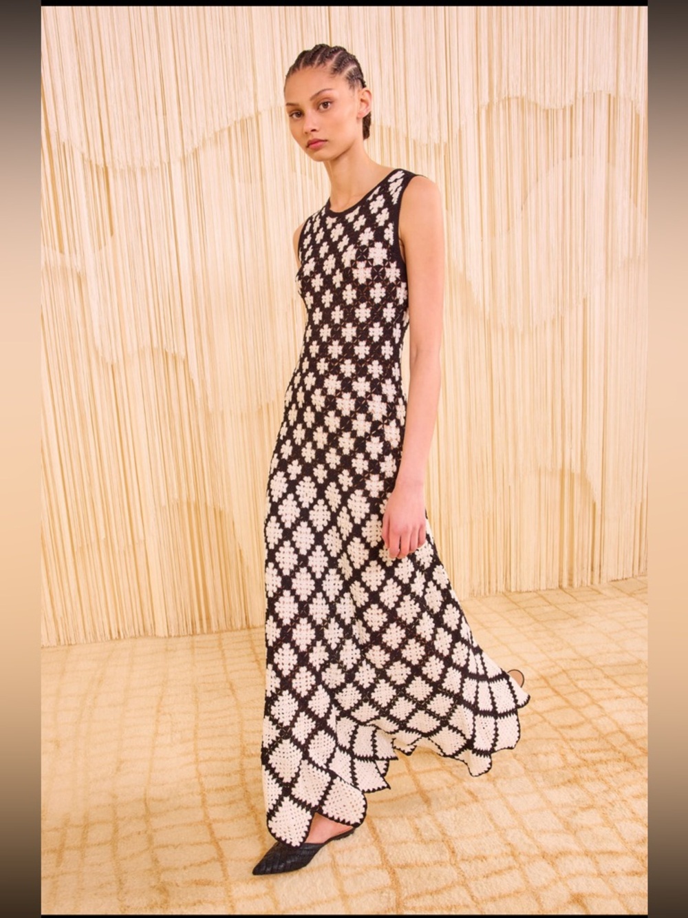 Ulla Johnson Black and White Crochet Maxi Dress